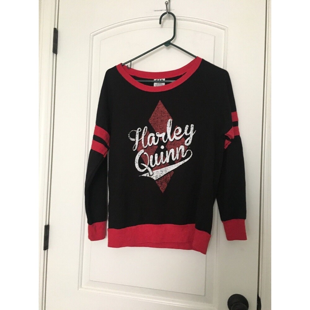 Batman Women's Juniors Graphic Print Sweatshirt Harley Quinn Ringer Size M